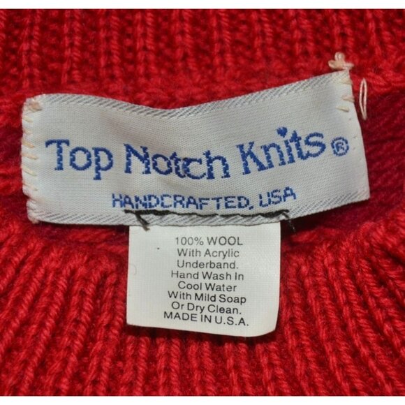 Top Notch Knits Unisex XL Red Green Heavy Knit 100% Wool Sweater Made In USA - Picture 7 of 8